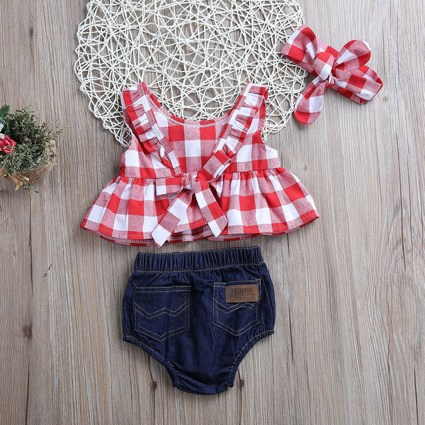 Plaid Clothes Set For Baby Girl