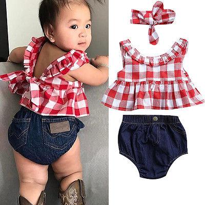 Plaid Clothes Set For Baby Girl