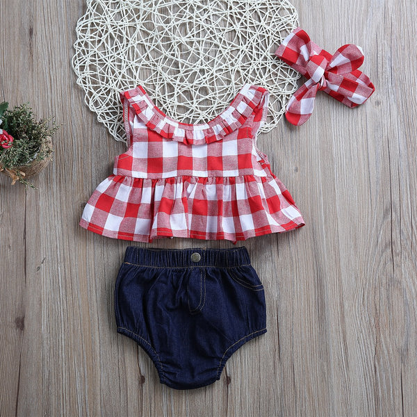 Plaid Clothes Set For Baby Girl