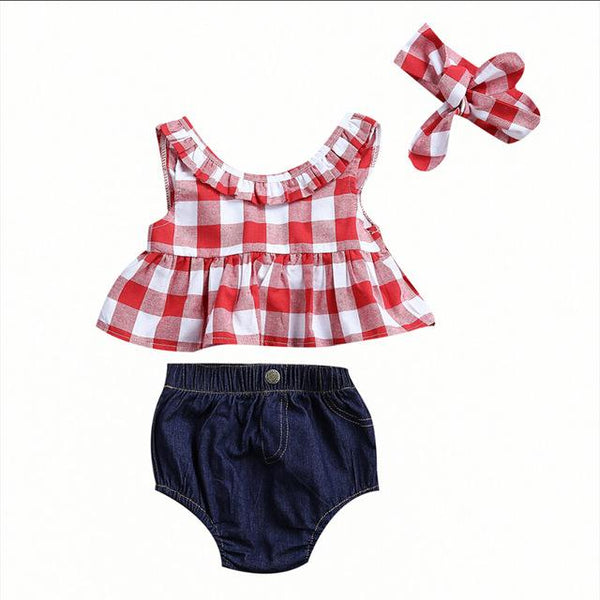 Plaid Clothes Set For Baby Girl